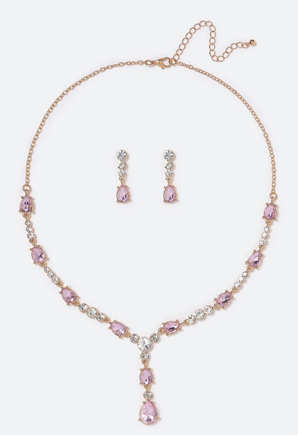 Calliope Stone and Crystal Necklace Set  Pink/Gold