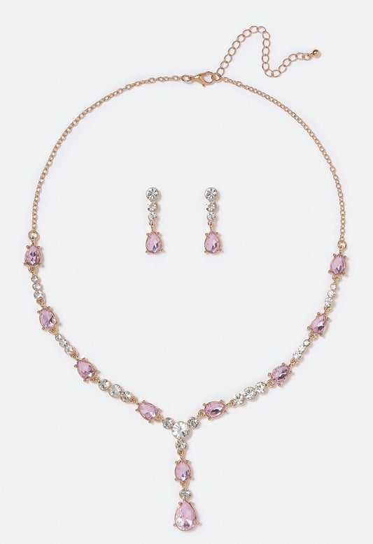 Calliope Stone and Crystal Necklace Set  Pink/Gold
