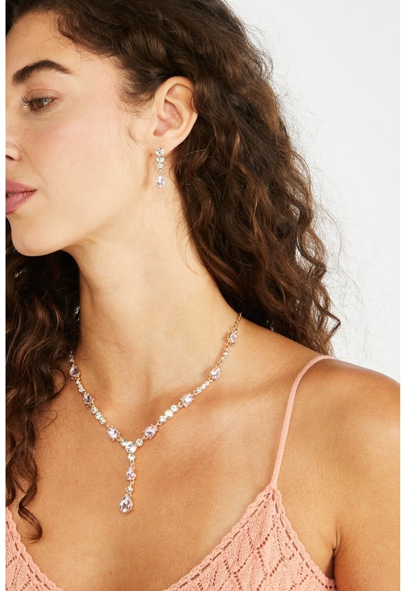 Calliope Stone and Crystal Necklace Set  Pink/Gold