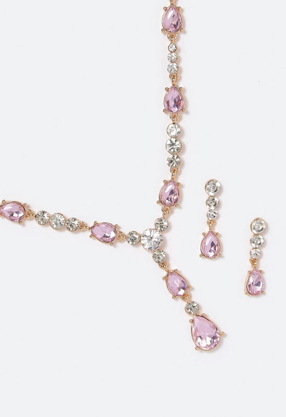 Calliope Stone and Crystal Necklace Set  Pink/Gold