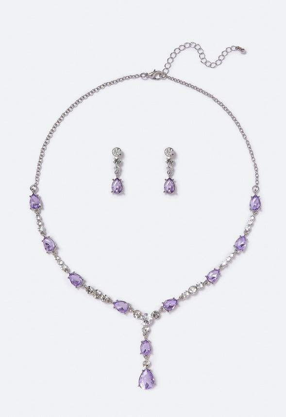 Calliope Stone and Crystal Necklace Set  Lilac/Silver