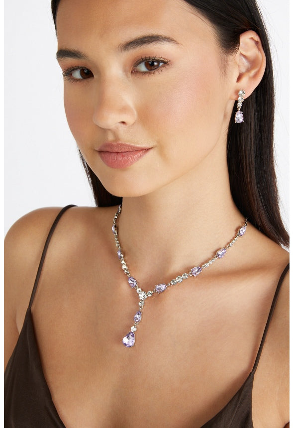 Calliope Stone and Crystal Necklace Set  Lilac/Silver