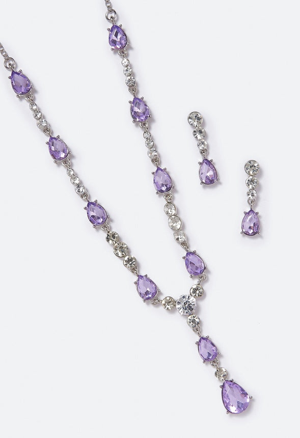 Calliope Stone and Crystal Necklace Set  Lilac/Silver
