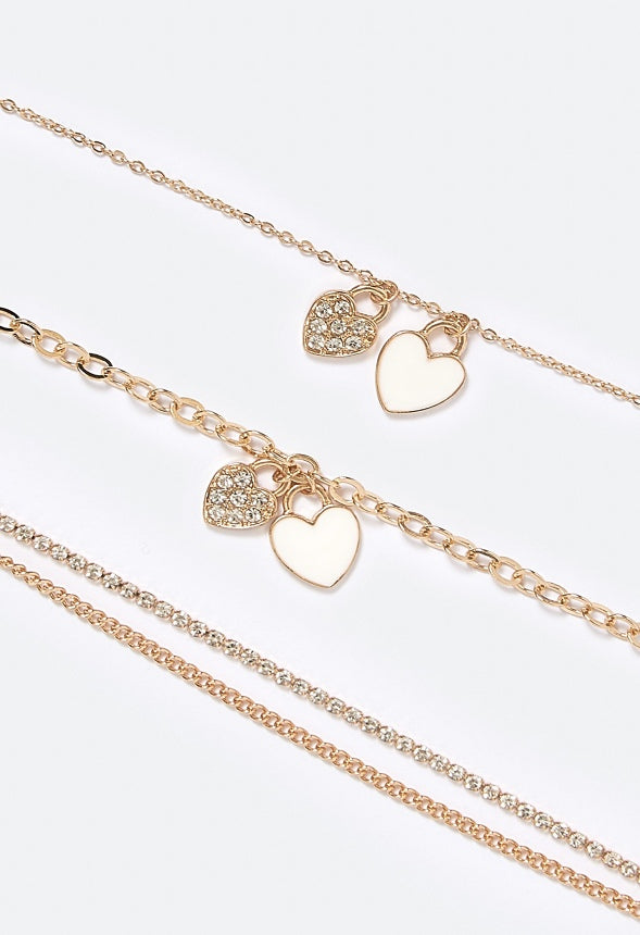 Hava Enamel Heart Necklace And Bracelet Set Cream/ Gold
