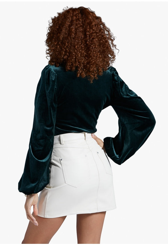 PUFF SLEEVE VELVET BODYSUIT Hunter Green