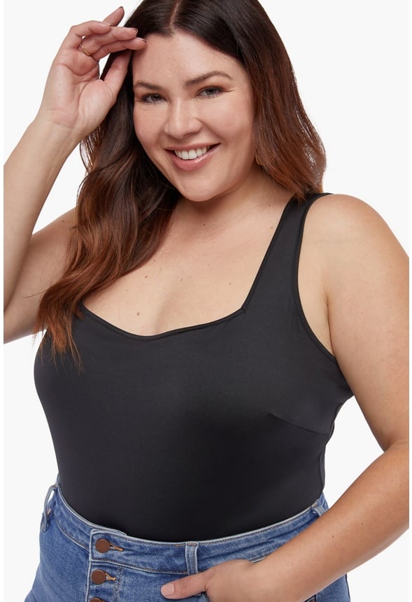 PLUS SIZE SQUARE NECK SLEEVELESS BODYSUIT Caviar
