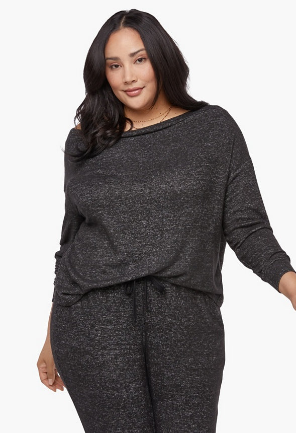PLUS SIZE OFF SHOULDER LOUNGE TOP Black Caviar