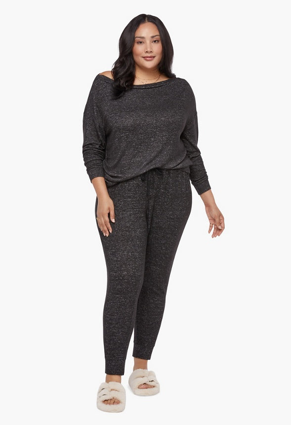 PLUS SIZE OFF SHOULDER LOUNGE TOP Black Caviar