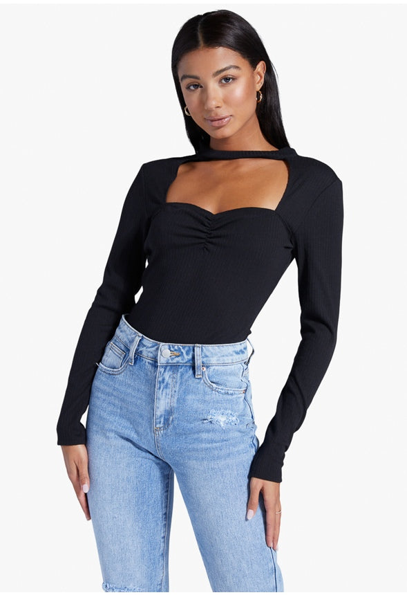 KEYHOLE BUSTIER RIB BODYSUIT Caviar