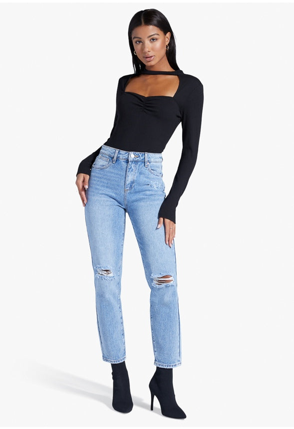 KEYHOLE BUSTIER RIB BODYSUIT Caviar