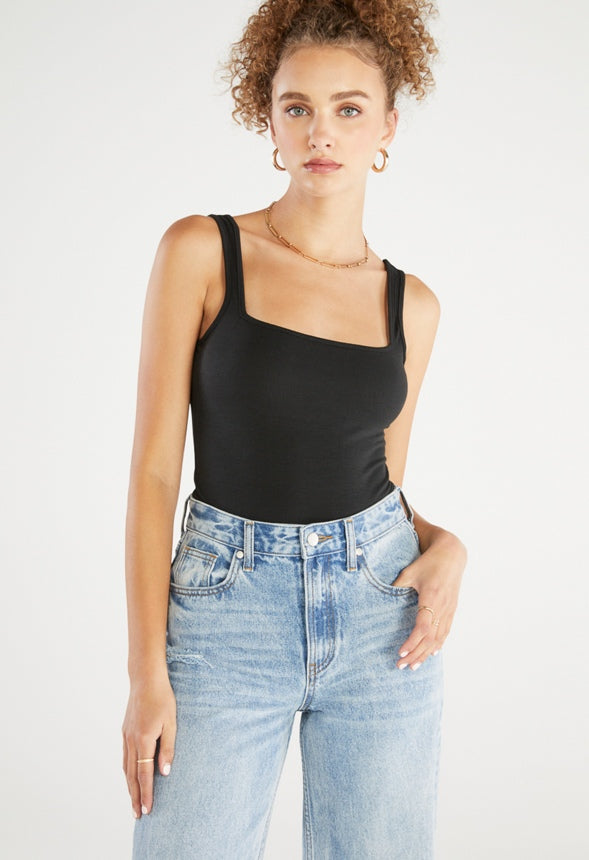 Square Neck Rib Bodysuit Caviar