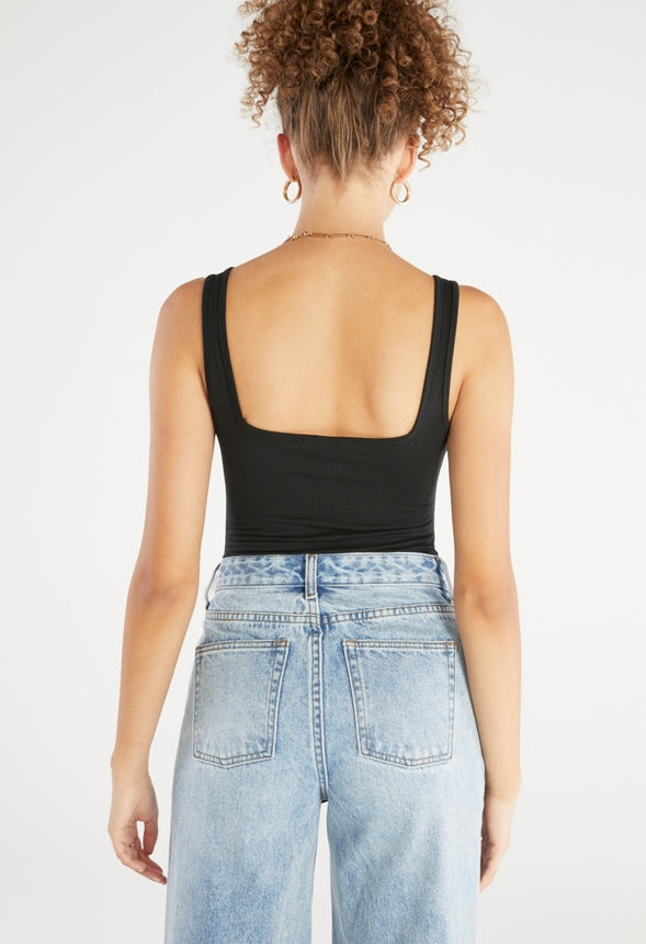 Square Neck Rib Bodysuit Caviar