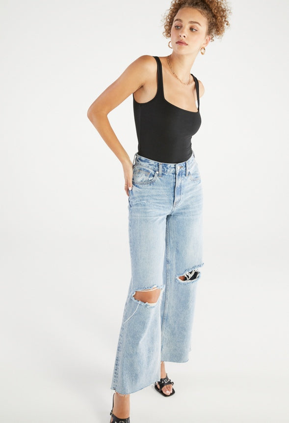 Square Neck Rib Bodysuit Caviar