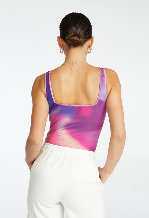 Square Neck Rib Bodysuit Camellia Rose Multi