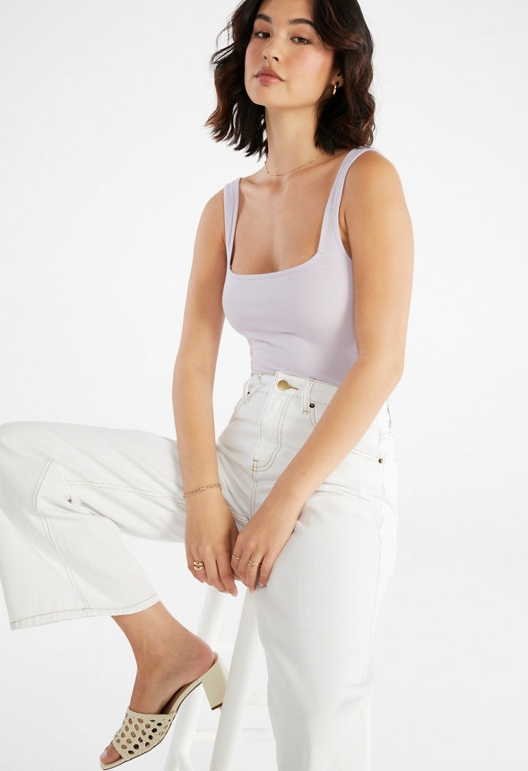 Square Neck Sleeveless Bodysuit Orchid Petal