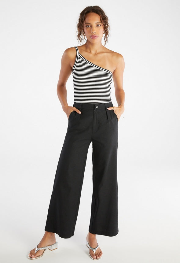 One Shoulder Stripe Rib Top Caviar/Marshmallow Stripe