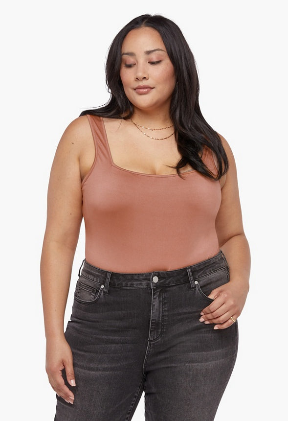 Plus Size Square Neck Sleeveless Bodysuit Taupe