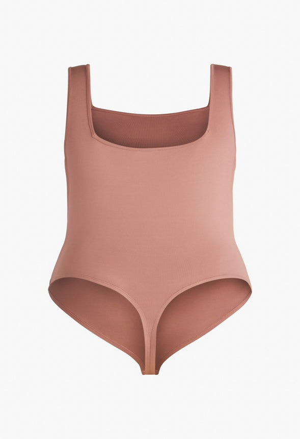 Plus Size Square Neck Sleeveless Bodysuit Taupe