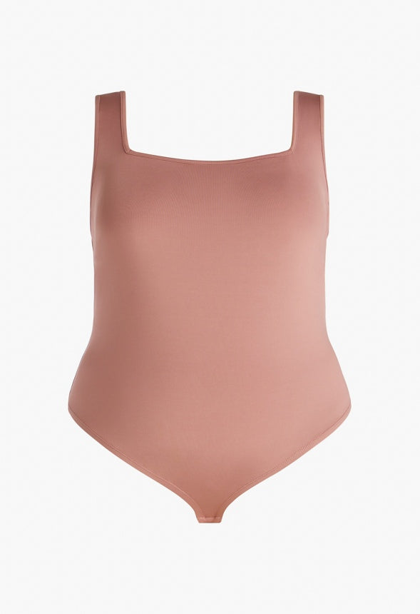 Plus Size Square Neck Sleeveless Bodysuit Taupe