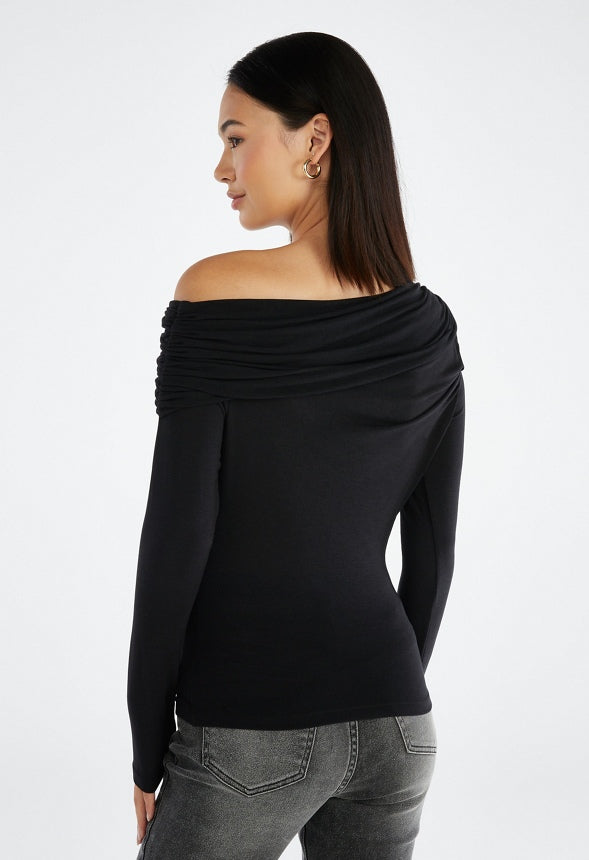 Long Sleeve Off The Shoulder Top Black Caviar