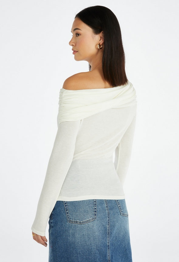 Long Sleeve Off The Shoulder Top Marshmallow