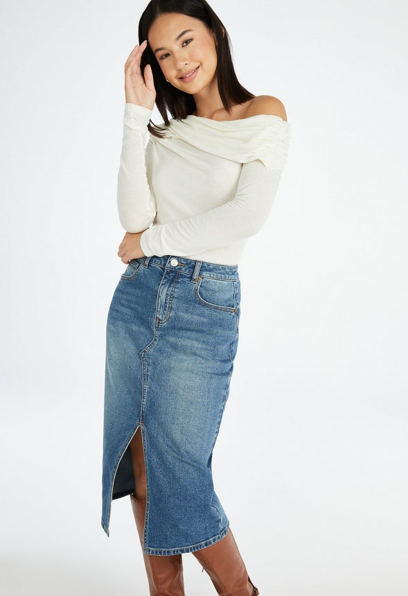 Long Sleeve Off The Shoulder Top Marshmallow