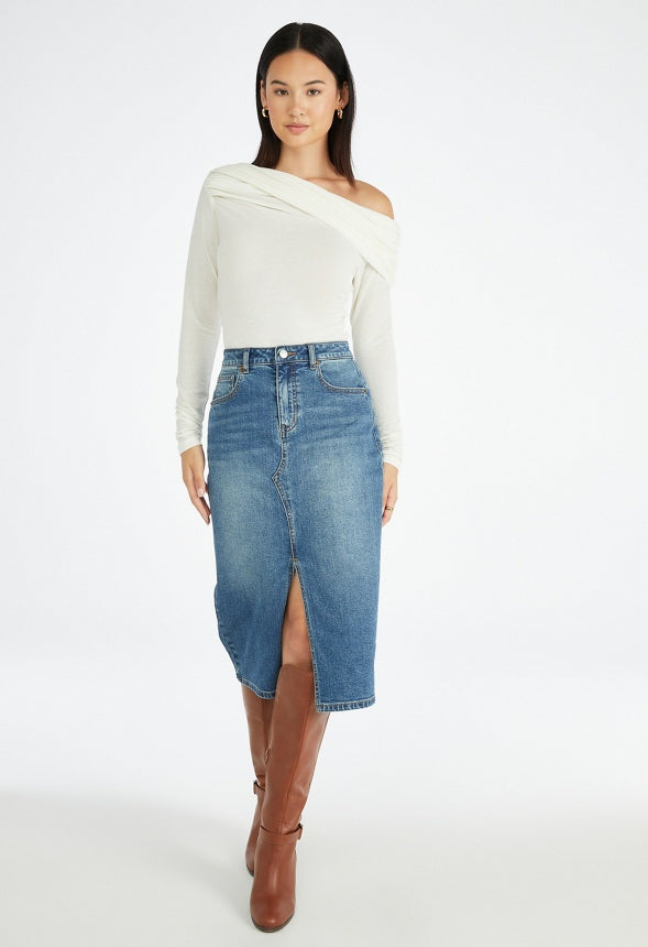 Long Sleeve Off The Shoulder Top Marshmallow
