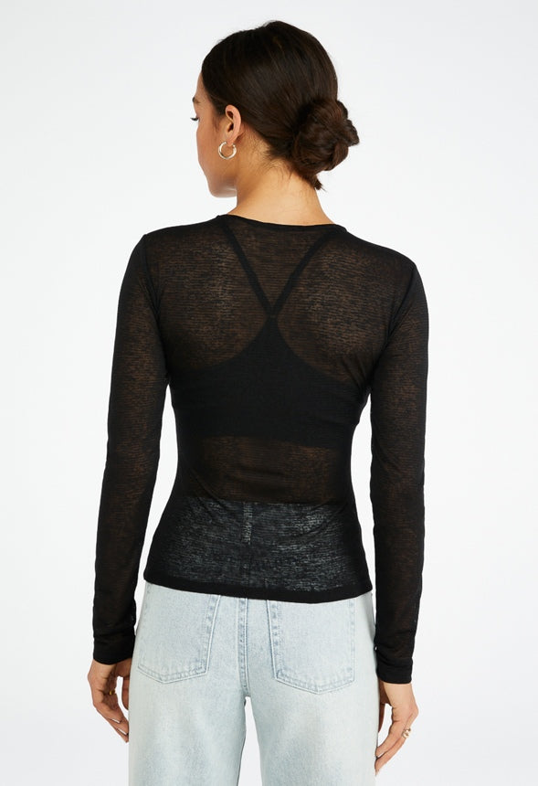 Burnout Long Sleeve Top Black Caviar