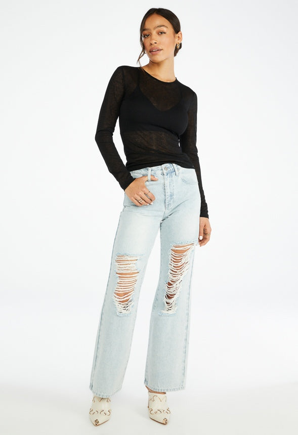 Burnout Long Sleeve Top Black Caviar