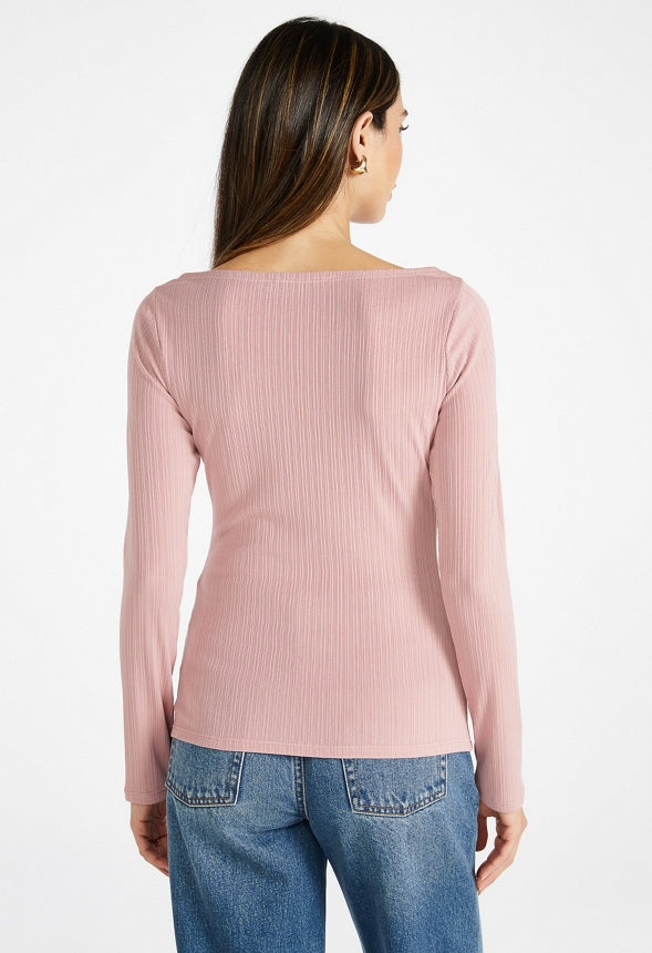Boat Neck Rib Top Blush