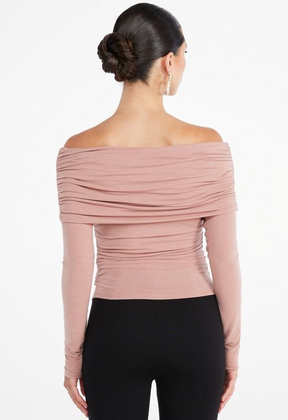 Ruched Off Shoulder Top Rose Smoke