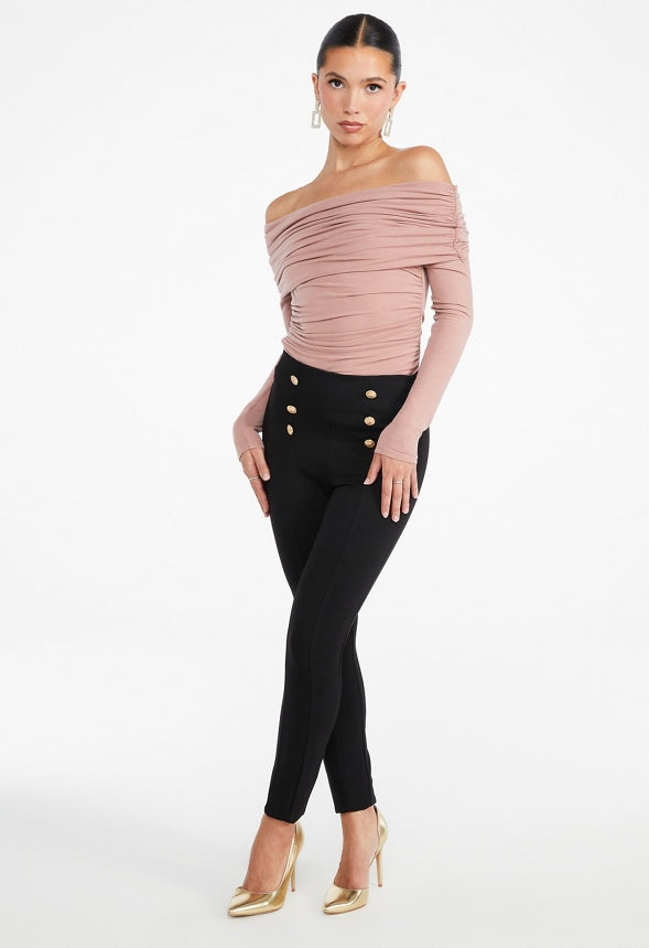 Ruched Off Shoulder Top Rose Smoke