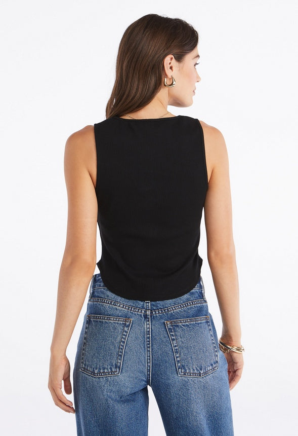 Cropped Curve Hem Tank Top Black Caviar