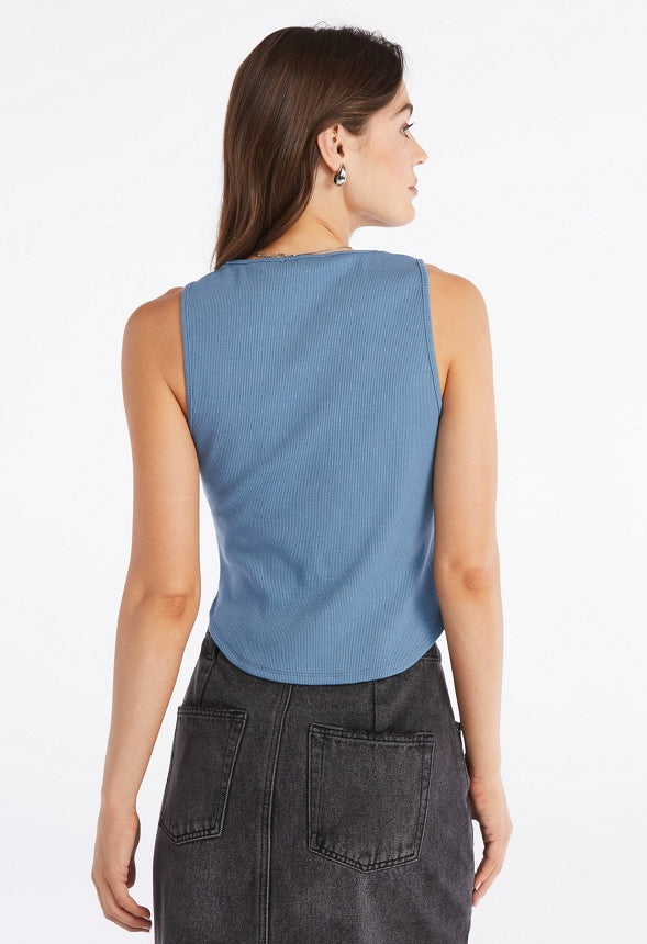 Cropped Curved Hem Ribbed Tank Top Coronet Blue