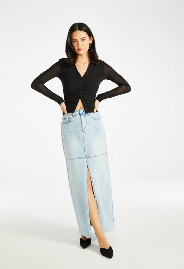 Ruched Button Front Top Black Caviar