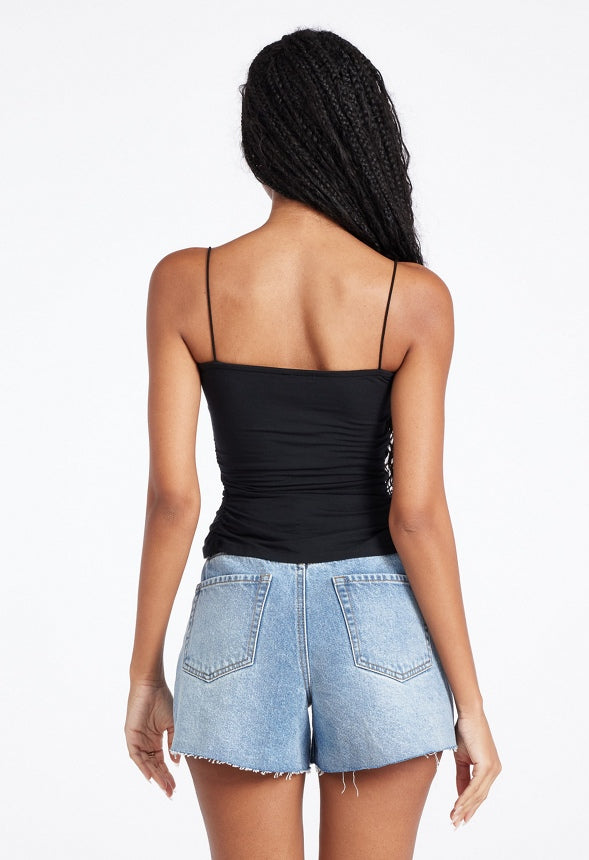 Ruched Square Neck Cami Black Caviar