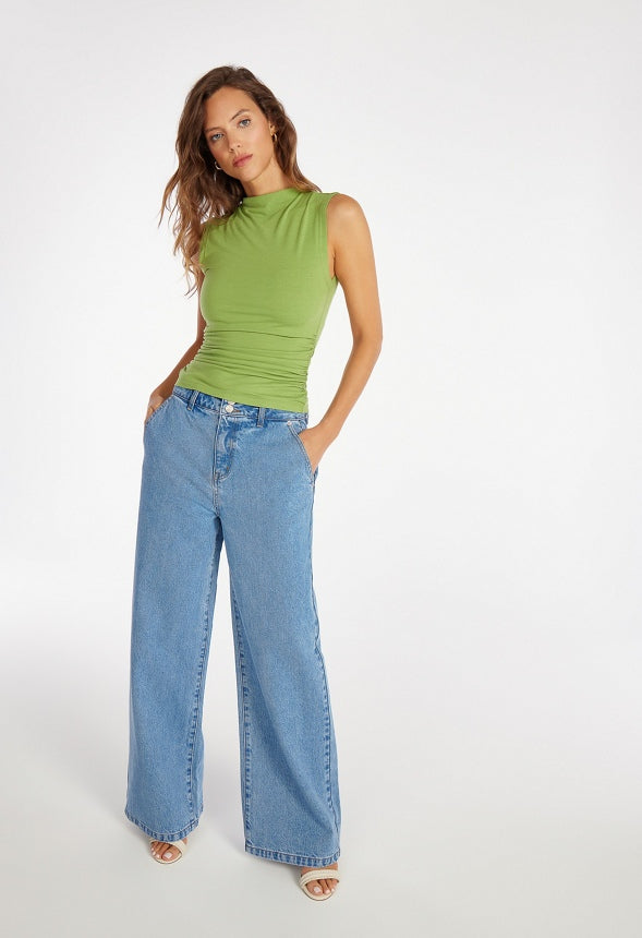 Ruched Mock Neck Tank Piquant Green