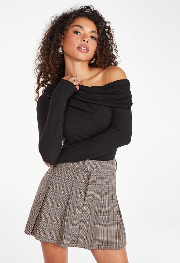 Long Sleeve Off The Shoulder Top Black Caviar