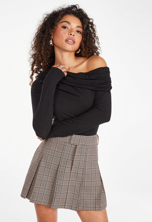 Long Sleeve Off The Shoulder Top Black Caviar