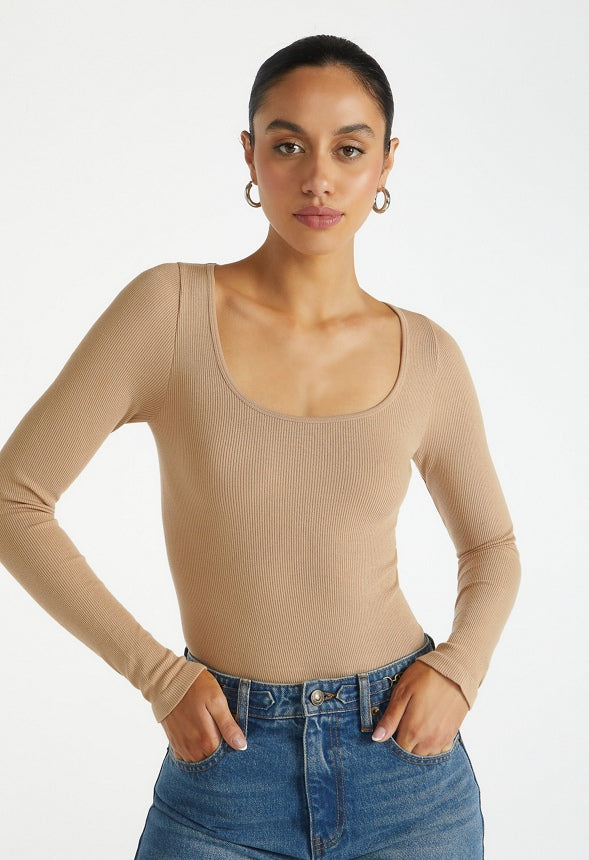 Seamless Long Sleeve Ribbed Bodysuit Nomad