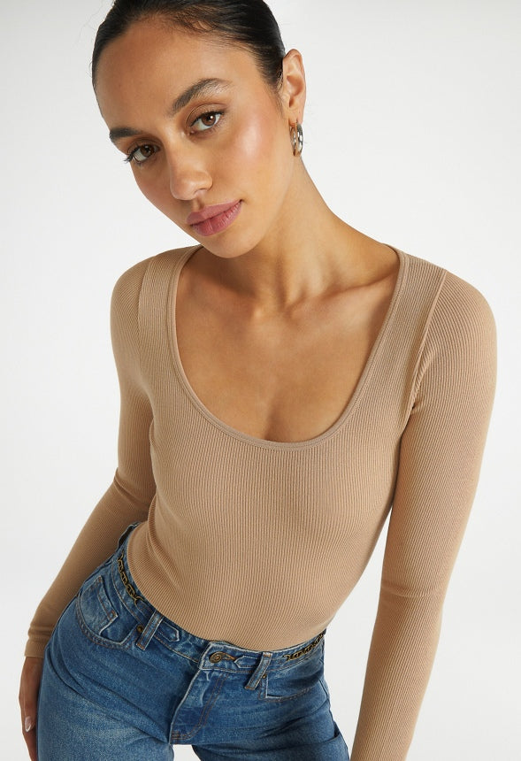 Seamless Long Sleeve Ribbed Bodysuit Nomad