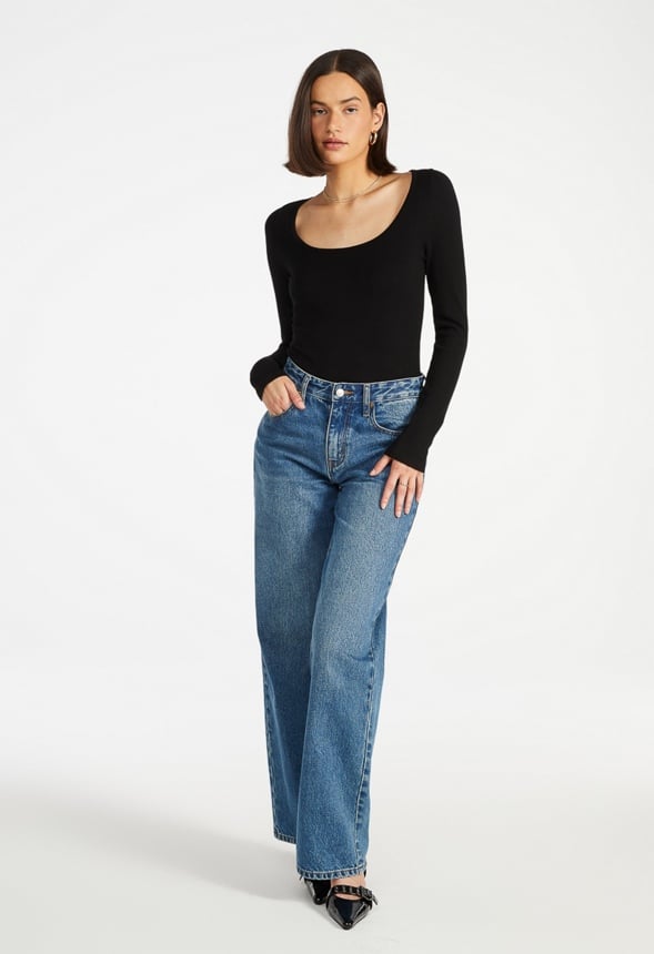 Seamless Long Sleeve Ribbed Bodysuit Black Caviar