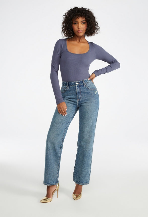 Seamless Long Sleeve Ribbed Bodysuit Ombre Blue