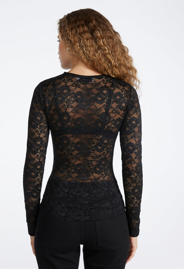 Long Sleeve Lace Top Black Caviar