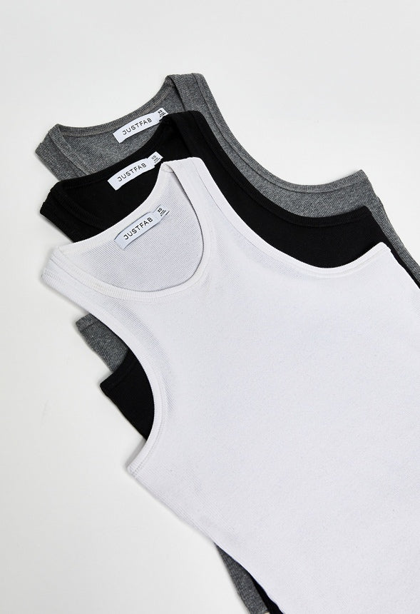 3-Pack Basic Rib Tank White/ Black Caviar/ Dark Heather Grey