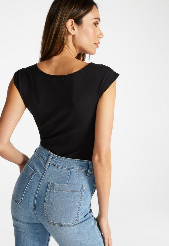 Square Neck Tank Bodysuit Black Caviar