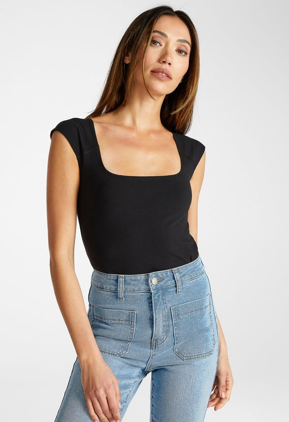 Square Neck Tank Bodysuit Black Caviar