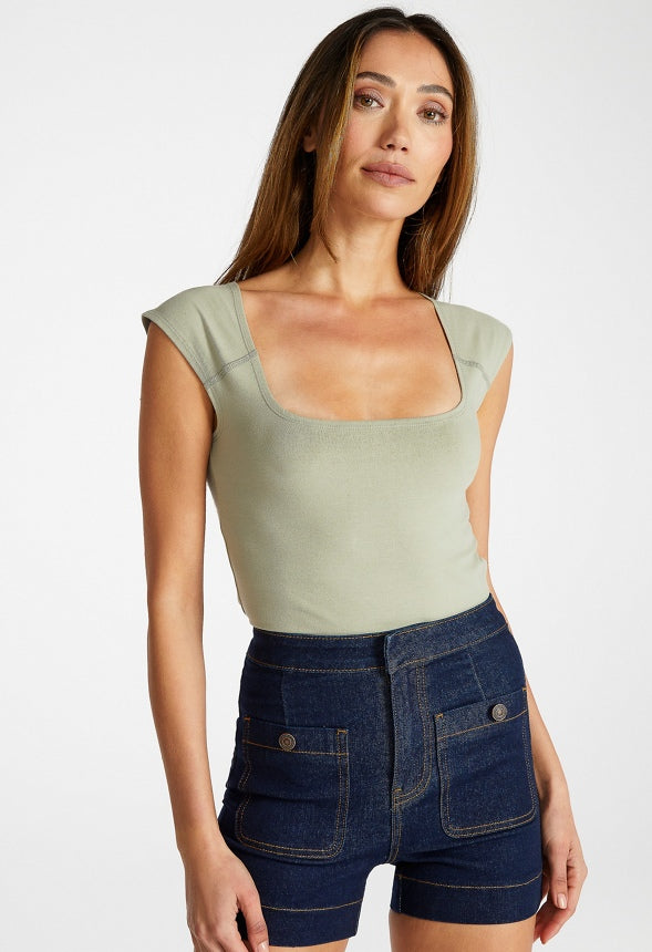 Square Neck Tank Bodysuit Seagrass Green