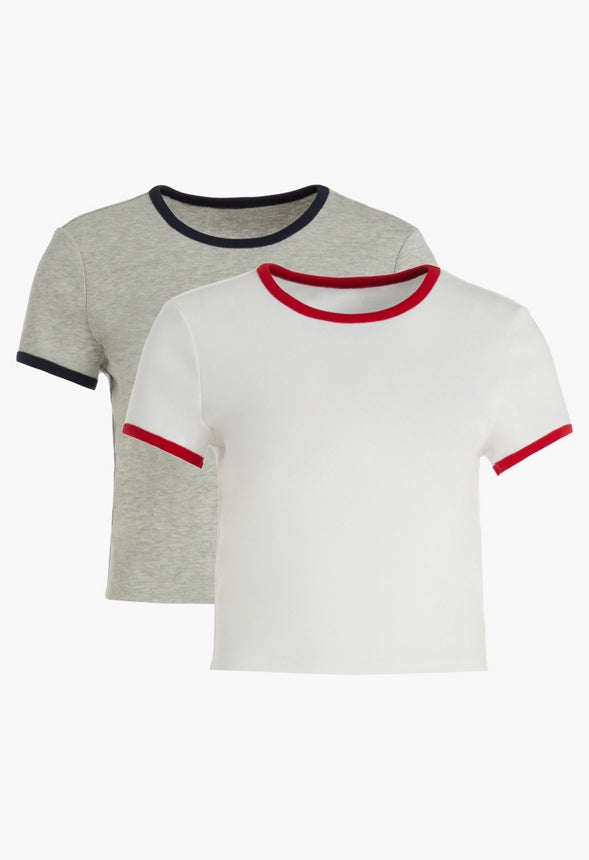 2-Pack Baby Ringer Tee Bright White/ Light Heather Grey