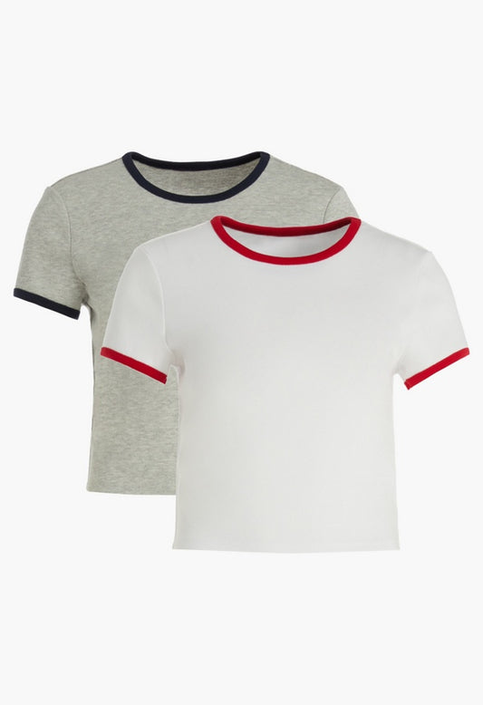 2-Pack Baby Ringer Tee Bright White/ Light Heather Grey